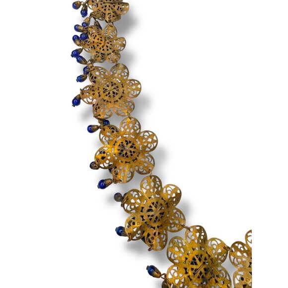 Vintage Miriam Haskell Filigree Floral Necklace Blue Glass Beads 1930s Pre-war - Picture 15 of 16